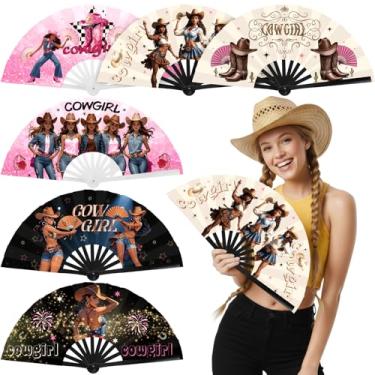 Imagem de AceOrbit 6 peças de leque de dança pop de linha grande, onde eles fãs se dobram, decoração estilo caubói leque portátil festival ocidental faz sons para apresentações, dança, igreja, festa