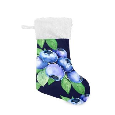 Imagem de Wassud Meia de Natal fofa com punho branco, mirtilos, 45,7 cm, grande, para decoração de lareira e cornija, 1 pacote