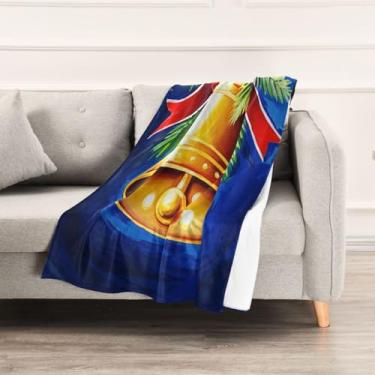 Imagem de Wassud Cobertores e mantas de Natal 152 x 228 cm cobertor dourado de sinos de Natal para sofá, cobertor quente de lã de pelúcia aconchegante para cama, sofá, cadeira, decoração de casa