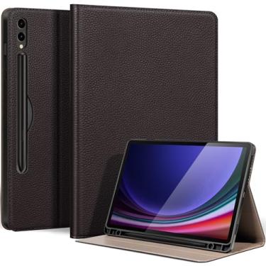 Imagem de Thryxop Capa de couro genuíno para Samsung Galaxy Tab S10 Plus/S9 Plus/S9 FE+ 12,4 polegadas com suporte para lápis | Capa protetora fina com suporte ajustável, despertar/hibernar automaticamente