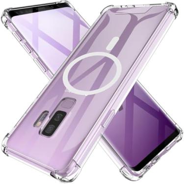 Imagem de Guizzcg Capa de telefone magnética transparente para Samsung Galaxy S9 Plus, [compatível com Mag-Safe] [Não amarela] Capa protetora transparente antiimpressão digital à prova de choque para Samsung