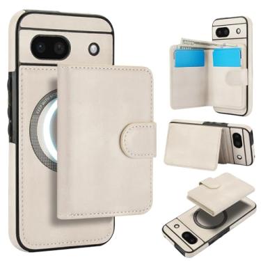 Imagem de Carteira removível para Google Pixel 8A, compatível com Magsafe, capa de carregamento sem fio com suporte para cartão, compartimento para dinheiro, suporte 2 em 1 à prova de choque (branca)