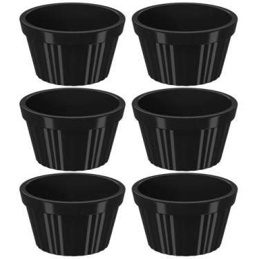 Imagem de Kit 6 Ramequins Pretos Canelados 90ml cada Molheira Pequena Uno Coza e