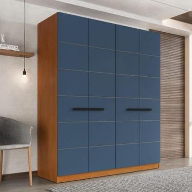 Imagem de Roupeiro de 4 Portas e 4 Gavetas Lisboa Freijó e Azul Politorno