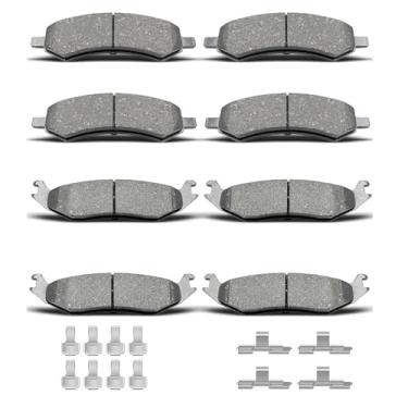 Imagem de D967 D1084 Pastilhas de freio dianteiras traseiras de cerâmica com clipes para Chrysler Aspen 2007-2009, Dodge Durango 2007-2009, Dodge Ram1500 2006-2010, Ram 1500 2006-2018 (8 peças)