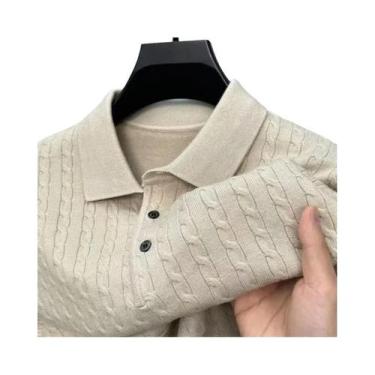 Imagem de Suéter Masculino De Tricô Gola V Com Trançado, Ajuste Slim, Manga Long