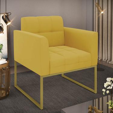 Imagem de Poltrona Sala Decorativa Elisa Pé de Aço Lateral Dourado Veludo Mostarda D03 - D'Rossi