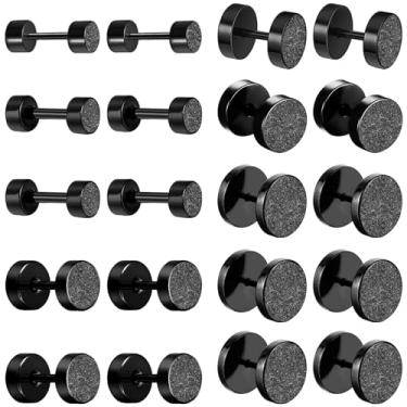 Imagem de NEWITIN 10 pares de brincos pretos masculinos de calibre falso, hipoalergênico, túnel de orelha, de aço inoxidável, para homens e mulheres, brincos redondos de 18G de 3 mm a 14 mm, 3mm-14mm, Aço
