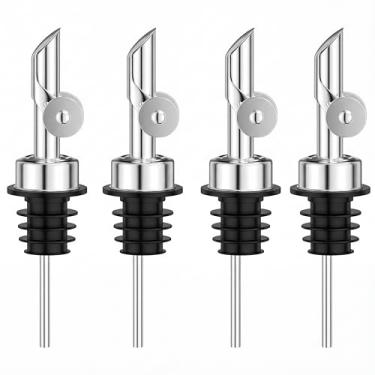 Imagem de BETTFOR Bicos de despejo de licor automáticos, pacote com 4, despejador de vinho e dispensador de azeite de oliva de aço inoxidável 304 à prova de vazamento com silicone de grau alimentício para