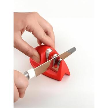 Imagem de Afiador de facas, afiador de facas de cozinha predefinido em 2 estágios, afiador de facas com ranhuras grossas e finas para facas de cozinha, vermelho
