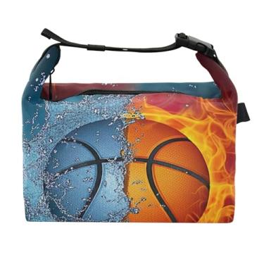 Imagem de TSENQUE Lancheira de basquete personalizada com água dividida em fogo portátil para trabalho rosa divertida bolsa isolada para adultos
