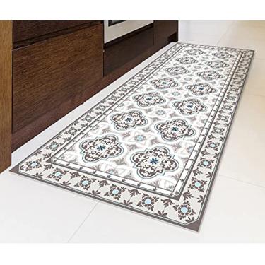 Imagem de IRI-GIRI Tapete decorativo de vinil para cozinha, linóleo, PVC, tapete para corredor de azulejos, colorido, durável, antiderrapante, lavável à mão e protege pisos 160 x 60 cm, Toscana 253