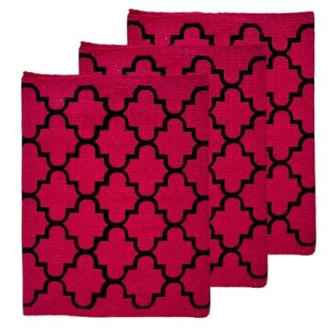 Imagem de Kit Passadeira Cozinha 3 Peças Tapete Geométrico Antiderrapante Tecido Absorvente Decoração Casa (GEOMÉTRICA VEMELHA)
