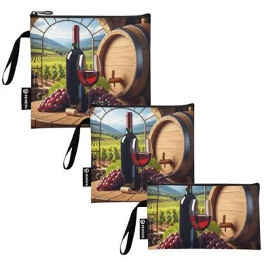 Imagem de Sacolas de lanche reutilizáveis retrô vintage de vinho de uva e bolsa de sanduíche laváveis para armazenamento de alimentos com zíper para crianças, estudantes, adultos (conjunto de 3: P/M/G)