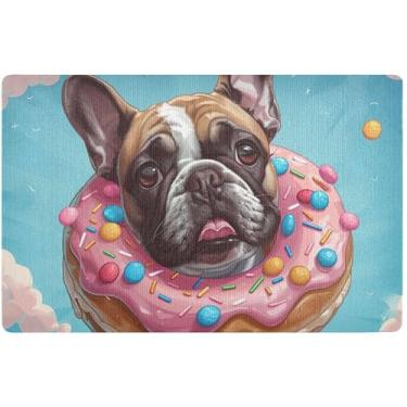 Imagem de TSENQUE Tapete de porta personalizado com desenho animado de buldogue fofo, tapete de entrada interna, tapete de entrada impermeável, lavável para dentro de casa, 81 x 50 cm