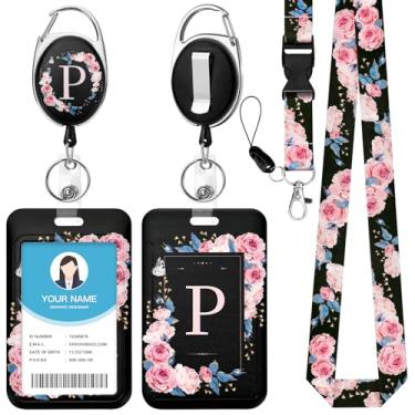 Imagem de Soleebee Cordão A-Z para crachás de identificação, lindo suporte de crachá de identificação preto e cordão destacável, chaveiro retrátil, carretel de crachá resistente com clipe mosquetão para