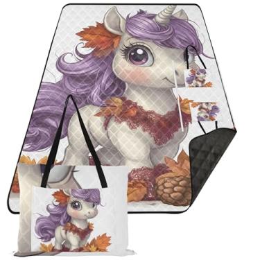 Imagem de TSENQUE Lindo unicórnio folhas de outono cavalo tapete de piquenique cobertor bonito à prova d'água cobertor de praia à prova de areia grande impressão cobertor externo para grama 299.7 cm x 203.2 cm