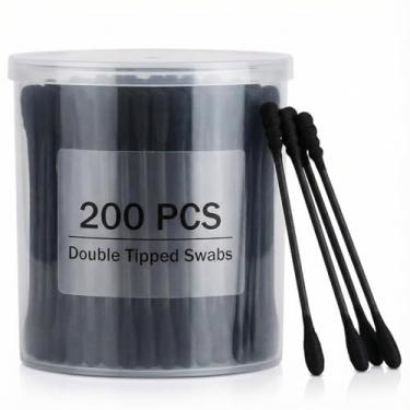 Imagem de Cotonetes hipoalergênicos de ponta dupla de 200 unidades em preto