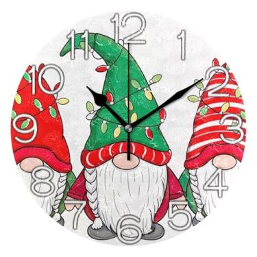 Imagem de Relógio de parede analógico decorativo relógio de cozinha rústico funky alimentado por bateria, arte de decoração moderna de meados do século, lindos gnomos de Natal de Natal, 25 cm, ponteiros pretos