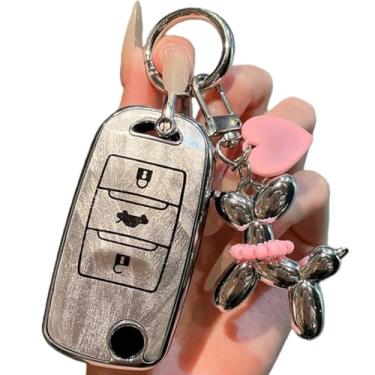 Imagem de Capa flip fashion para chave de carro com 3 botões, Compatível com Changan CS75 EADO CS35 RAETON CS15 V3 V5 V7 Bolsa protetora de chave fob com chaveiro(Style 2)