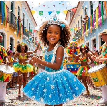 Imagem de Acessório de Princesa de gelo, Fantasia Infantil de menina com Tiara, Varinha Mágica, Trança e Saia Azul com Estampa de Flocos de Neve, Kit Acessórios para Meninas