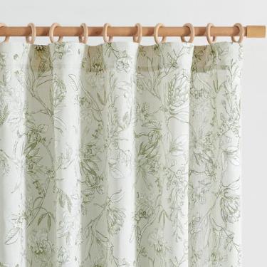 Imagem de Cortinas jinchan Floral, 213 cm de comprimento, verde sálvia, linho, s