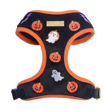 Imagem de Bobotails Peitoral de veludo para cães de Halloween, design antipuxão, ajustável, PP-Grande, preto, bordado, veludo e veludo, lavável na máquina (preto, P)