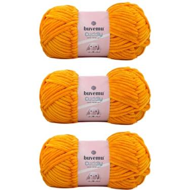 Imagem de Fio de chenille de veludo fofo, supermacio, volumoso, para tricô, crochê, amigurumi, durável para queda, 100 gramas (100 g) 100 metros (açafrão) (3 novelos)