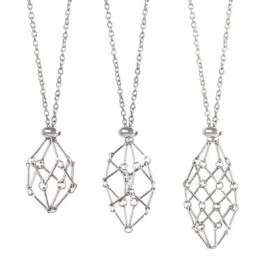 Imagem de FANASY Suporte de pedra vazio, gaiola de aço inoxidável para cristal, colar de gaiola de cristal para mulheres e homens, comprimento ajustável, 19-27 inch, Aço inoxidável, sem pedras preciosas