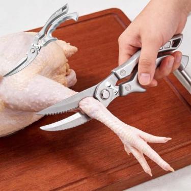 Imagem de Tesouras resistentes para aves, tesouras de cozinha multiuso com alças antiderrapantes e trava de segurança, aço inoxidável para carne e peixe e legumes