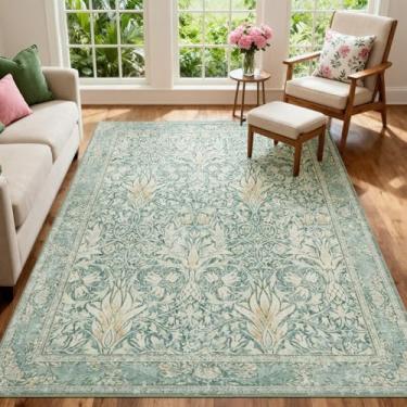 Imagem de WEZVIX Tapete floral vintage, 12 x 18 cm, macio, antiderrapante, lavável à máquina para sala de estar, quarto, tapetes resistentes a manchas para sala de jantar, casa de fazenda, berçário, casa