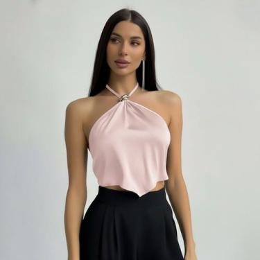 Imagem de Cropped Feminino Frente Única Alcinha De Amarrar Moda Verão - SWISS BO