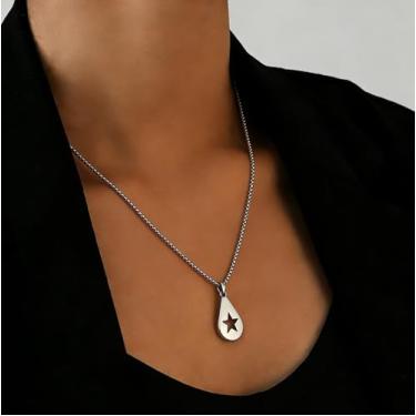 Imagem de Colar com pingente de estrela de palheta de guitarra para mulheres e homens, corrente de bola banhada a prata, joia de presente inspirada em música para amigos e ele