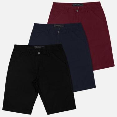 Imagem de Kit 3 Bermuda Masculina Sarja Casual Coloridas - Tootexas, Preto, Azul