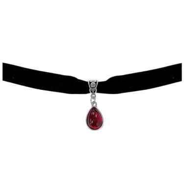 Imagem de Colar gargantilha com pingente de gota d'água de vidro gótico, fita de veludo, curta, vitoriana, punk, clavícula, Y2K, vintage, ajustável, Halloween, vampiro, cosplay, festa de casamento, presentes