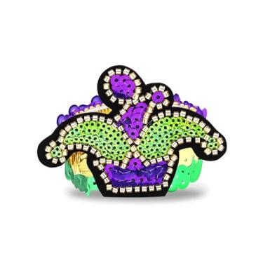 Imagem de Hremhoo Pulseira de carnaval com glitter brilhante chapéu grosso máscara de palhaço pulseiras pulseira de carnaval festa lembrancinha presentes joias acessórios de carnaval para mulheres, Medium