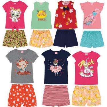 Imagem de Kit 5 Conjuntos de Roupa Infantil Menina Verão Tamanho 1 ao 10 anoS - 