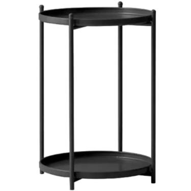 Imagem de Mesas de canto mesa de canto pequeno espaço moderno simples rack de armazenamento redondo, mesa de cabeceira de pegada pequena, design de camada dupla mesa de centro casual, material de ferro (cor