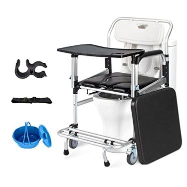 Imagem de Cadeira cômoda cadeira de chuveiro rolante cadeira de rodas com rodas de freio, chuveiro de cabeceira móvel com balde removível para idosos deficientes