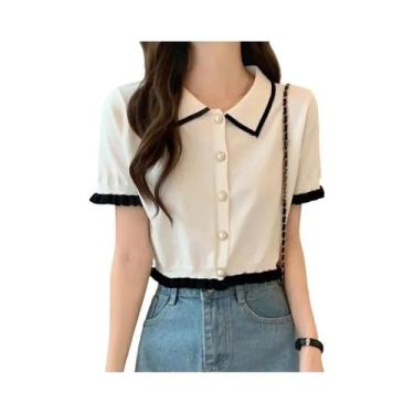 Imagem de Camisa Feminina Coreana De Malha Com Manga Curta, Blusa Chique De Verã