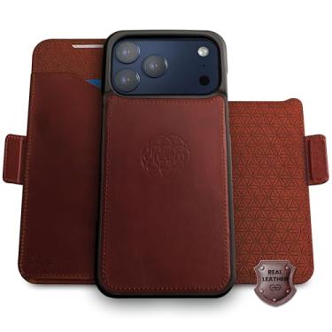 Imagem de Dreem Real Leather for iPhone 17 Pro Max Case Wallet, Revolutionary Phone Stand, MagSafe-Fit, Magnetic Detachable Flip Cover, RFID Blocking Card Holder, Gift-Box [Fibonacci:Wine]