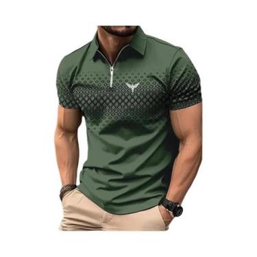 Imagem de Camisa Polo Masculina Xadrez Com Zíper Casual De Manga Curta Para Prim