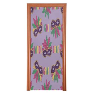 Imagem de Wassud Máscaras de baile de máscaras douradas, cobertura de porta, dia dos namorados, decoração de festival, faixa interna, decoração de casa, grande decoração de porta da frente, 91 cm x 248 cm