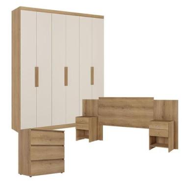 Imagem de Guarda Roupa Casal Milan 6 Portas Capuccino Off White com Cômoda Gavet