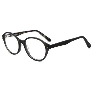 Imagem de Óculos femininos redondos sem receita médica acetato estilosos - armação com design de flores para meninas, Cinza, 50-18-140