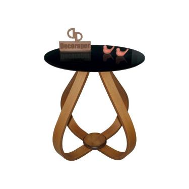 Imagem de Mesa Lateral Cebola Com Vidro 50cm Preto 60cm