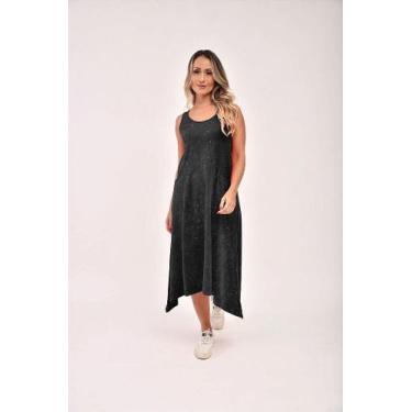 Imagem de Vestido Midi Preto Marmorizado com Bolso - 100% Algodão, Tamanhos P, M