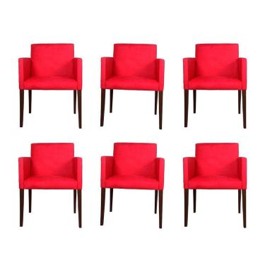 Imagem de Kit 6 Poltronas Nina Estilo Retrô Tecido Suede Ideal Para Sala De Estar - Vermelho - Cor: Vermelho