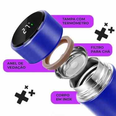 Imagem de Garrafa Térmica Inteligente Medidor Temperatura Inox Azul