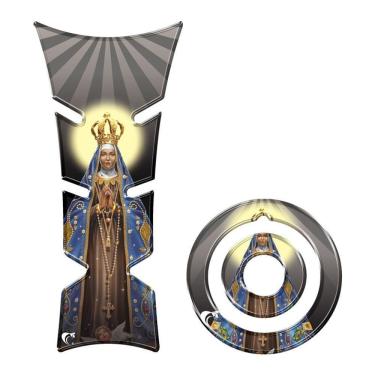 Imagem de Kit Adesivo Resinado Protetor Tanque E Bocal Moto Yamaha Nossa Senhora Preto